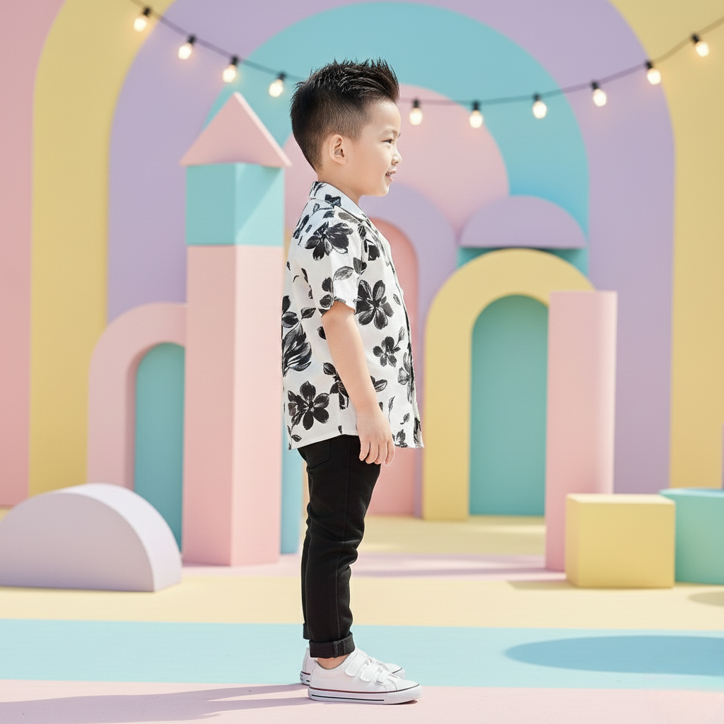 Premium Black Flower Print Shirt with Black Pants Set