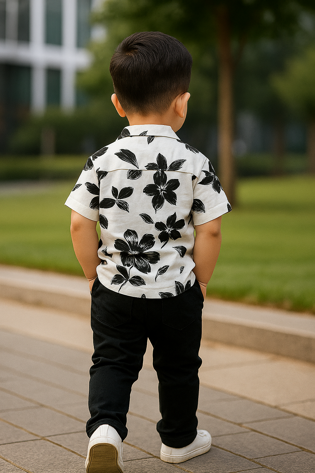 Premium Black Flower Print Shirt with Black Pants Set
