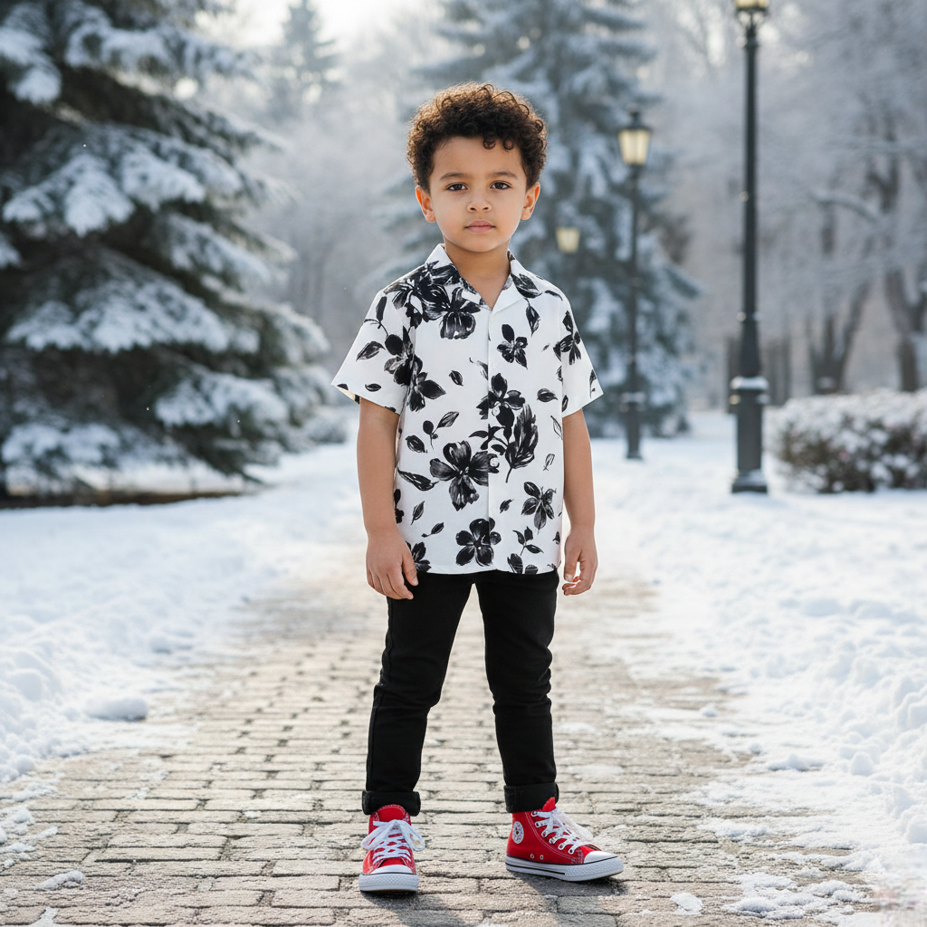 Premium Black Flower Print Shirt with Black Pants Set