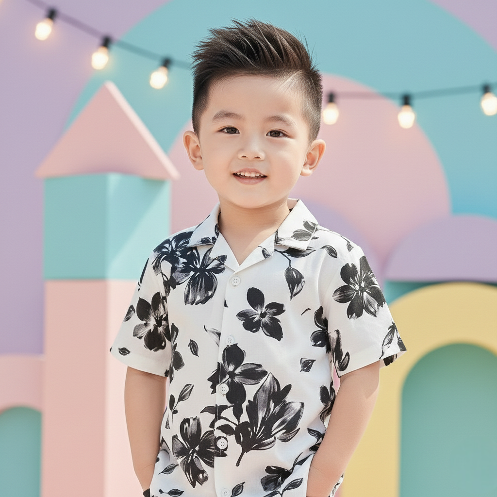 Premium Black Flower Print Shirt with Black Pants Set