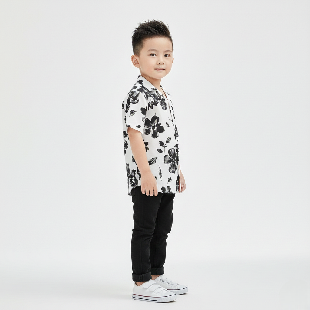 Premium Black Flower Print Shirt with Black Pants Set
