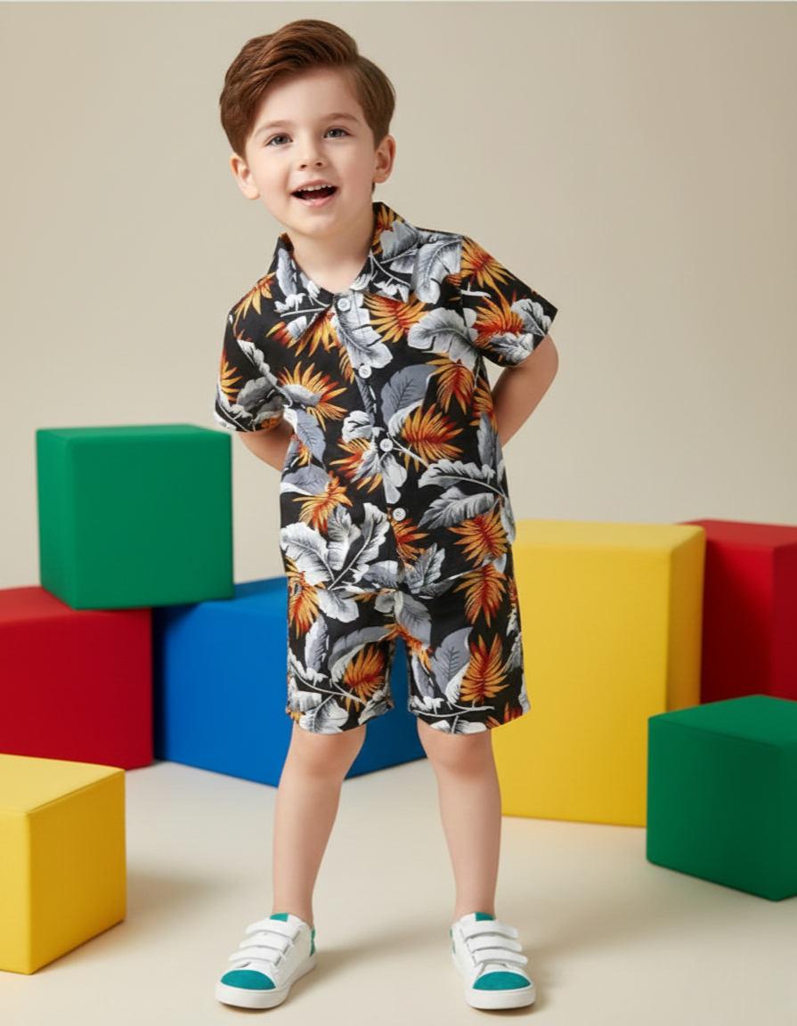 Black Forest Theme Printed Shirt & Shorts Co-ord Set