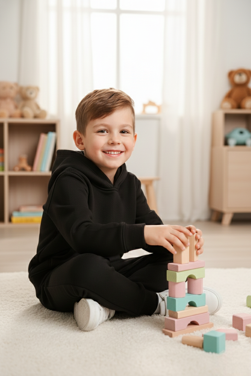 Boys Black Hoodie & Jogger Winter Co-Ord Set