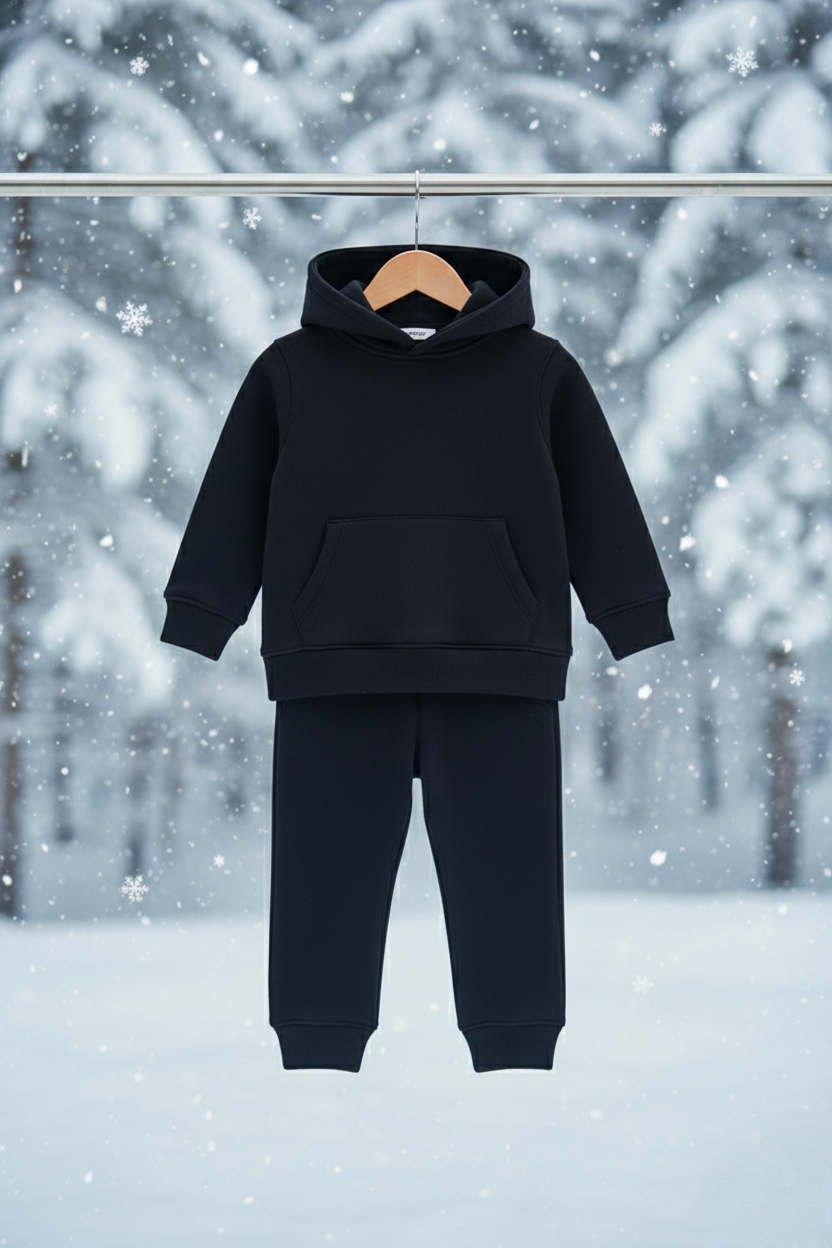 Boys Black Hoodie & Jogger Winter Co-Ord Set