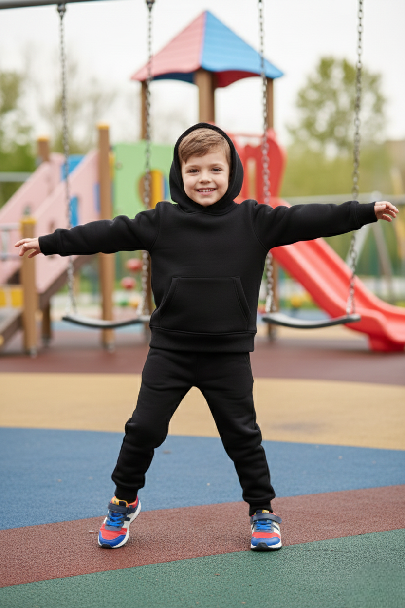 Boys Black Hoodie & Jogger Winter Co-Ord Set