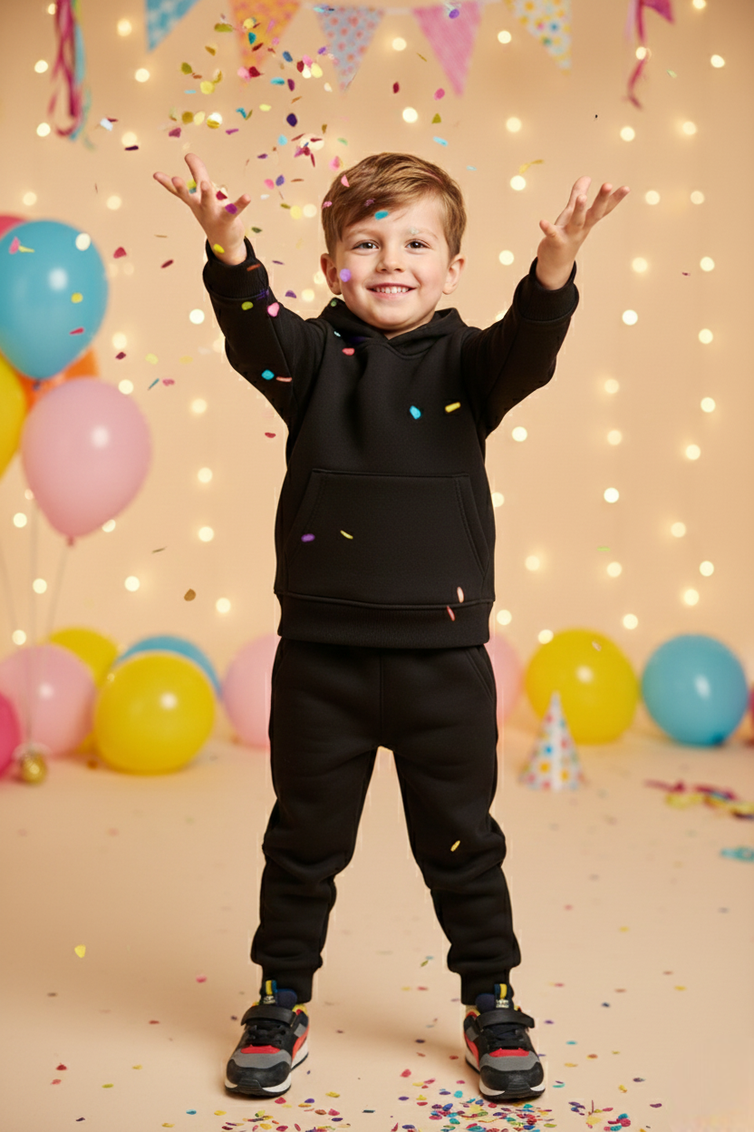 Boys Black Hoodie & Jogger Winter Co-Ord Set