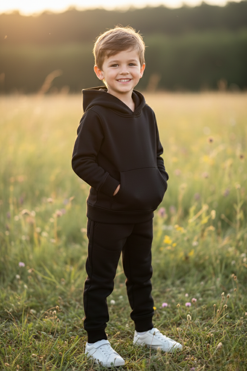 Boys Black Hoodie & Jogger Winter Co-Ord Set