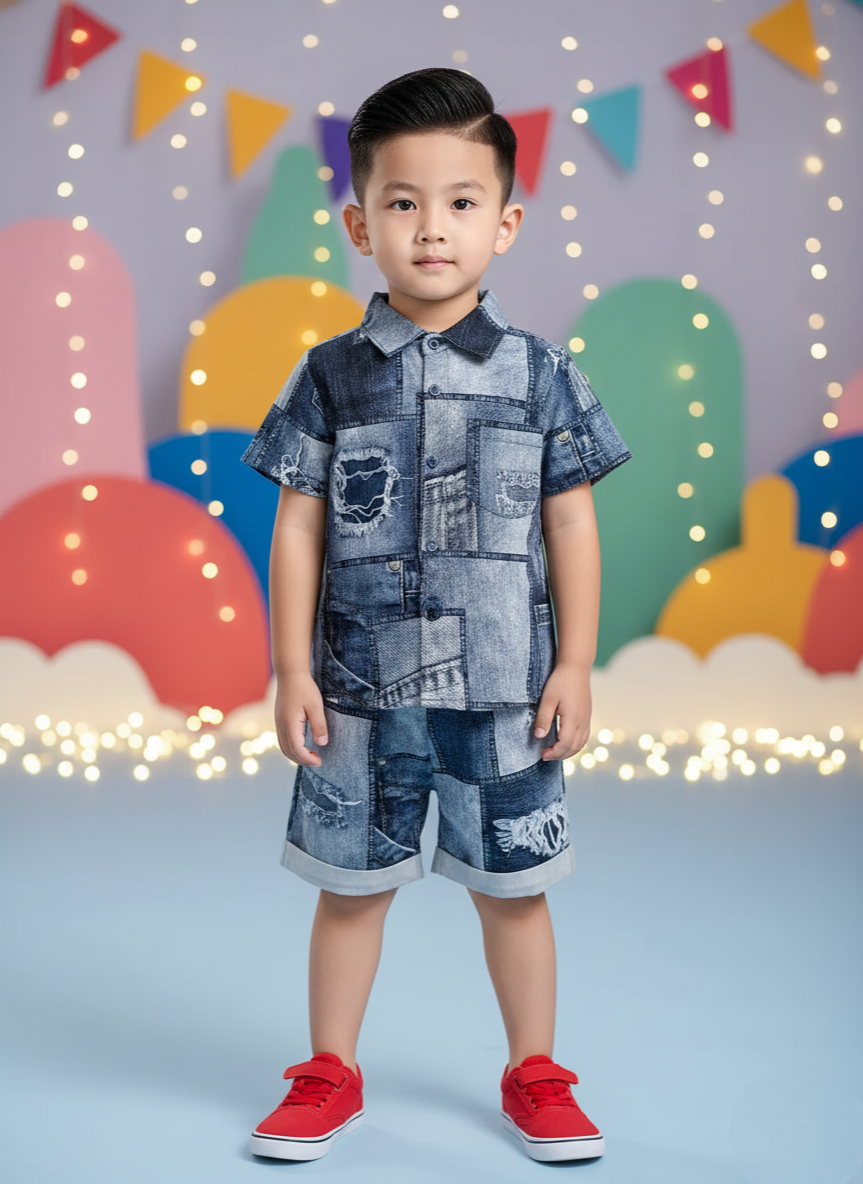 Premium Denim Jins Patchwork Co-Ord Set