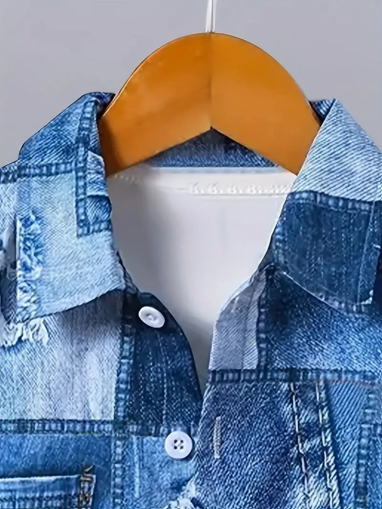 Kids Stylish Denim Blue Jins Shirt & Shorts Set