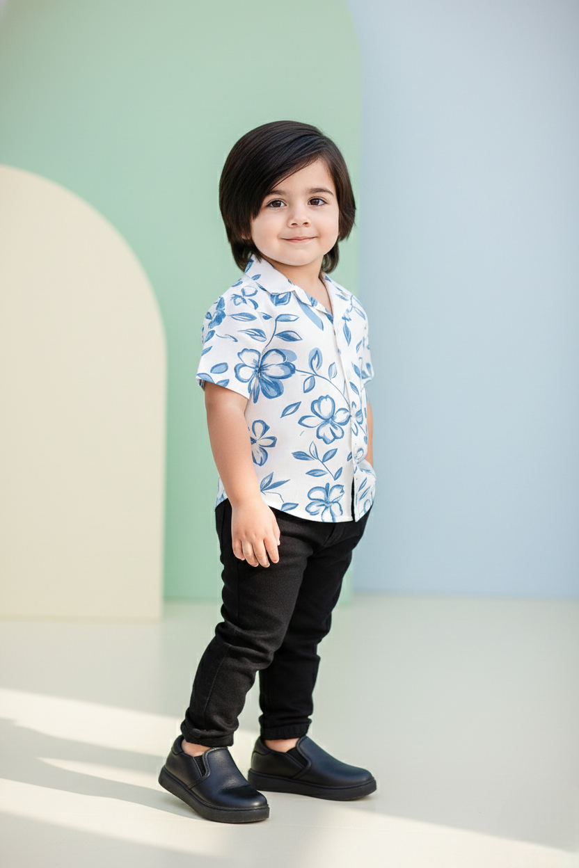 Soft & Stylish Black & White Flower Printed Shirt and Pant Set