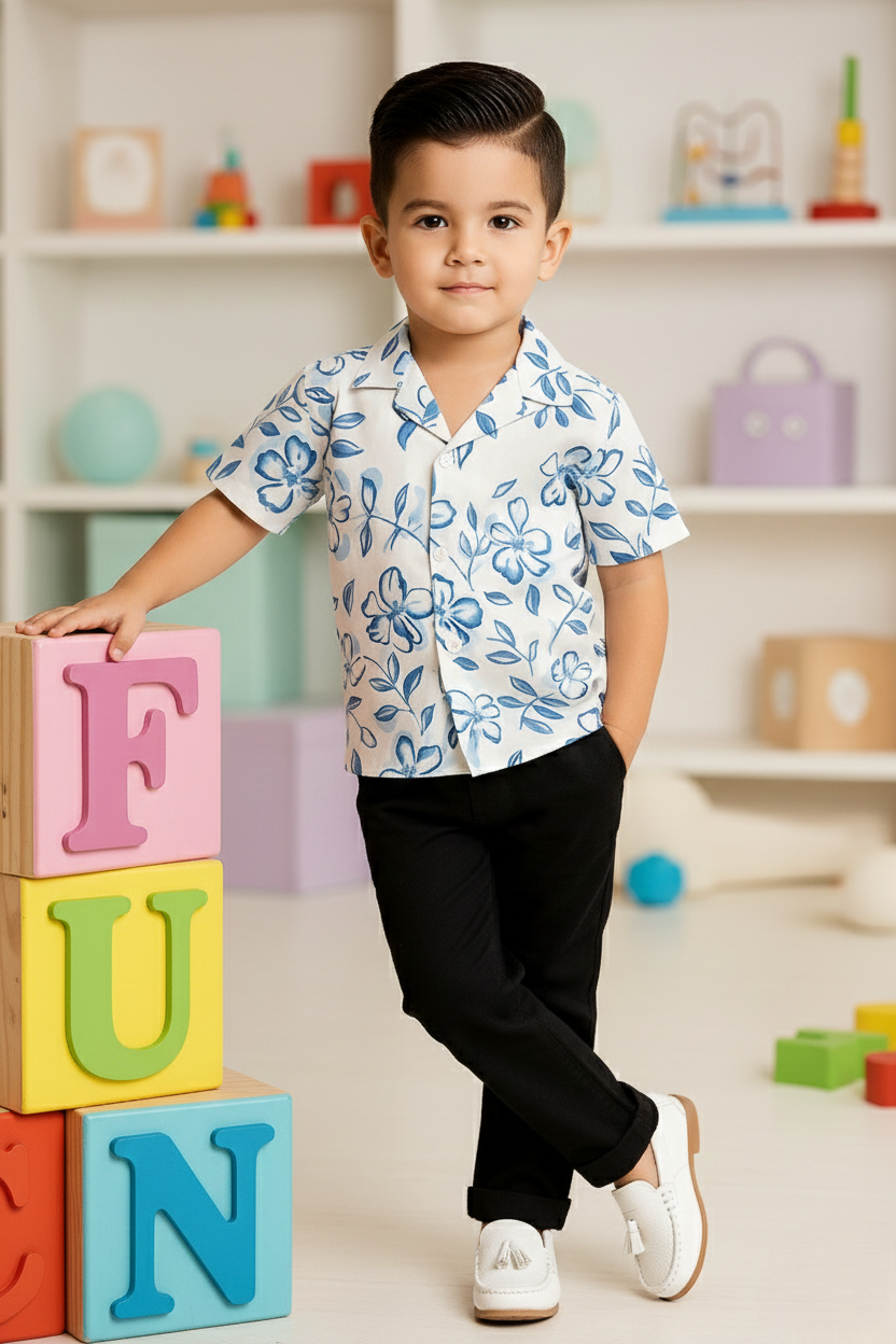 Soft & Stylish Black & White Flower Printed Shirt and Pant Set