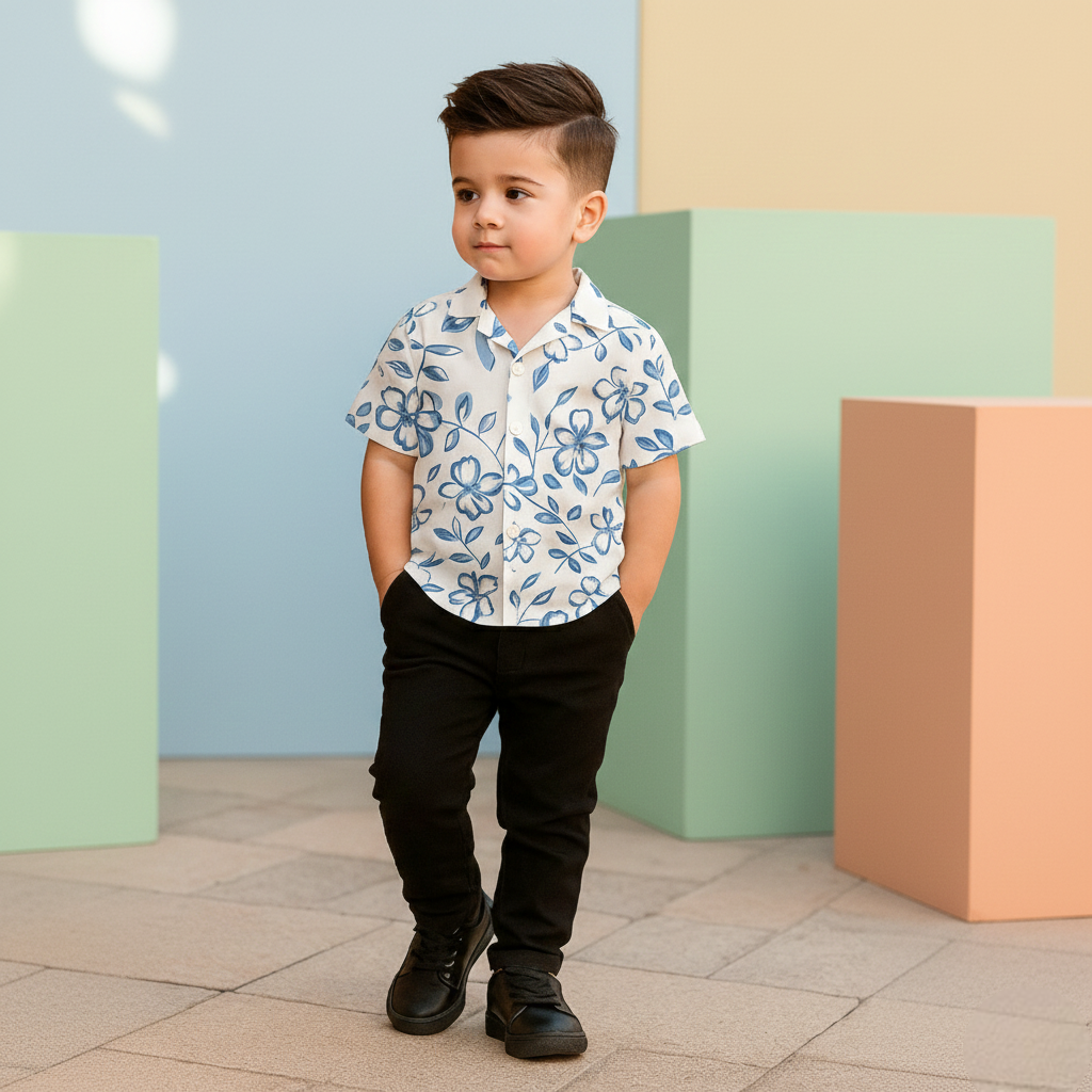 Soft & Stylish Black & White Flower Printed Shirt and Pant Set