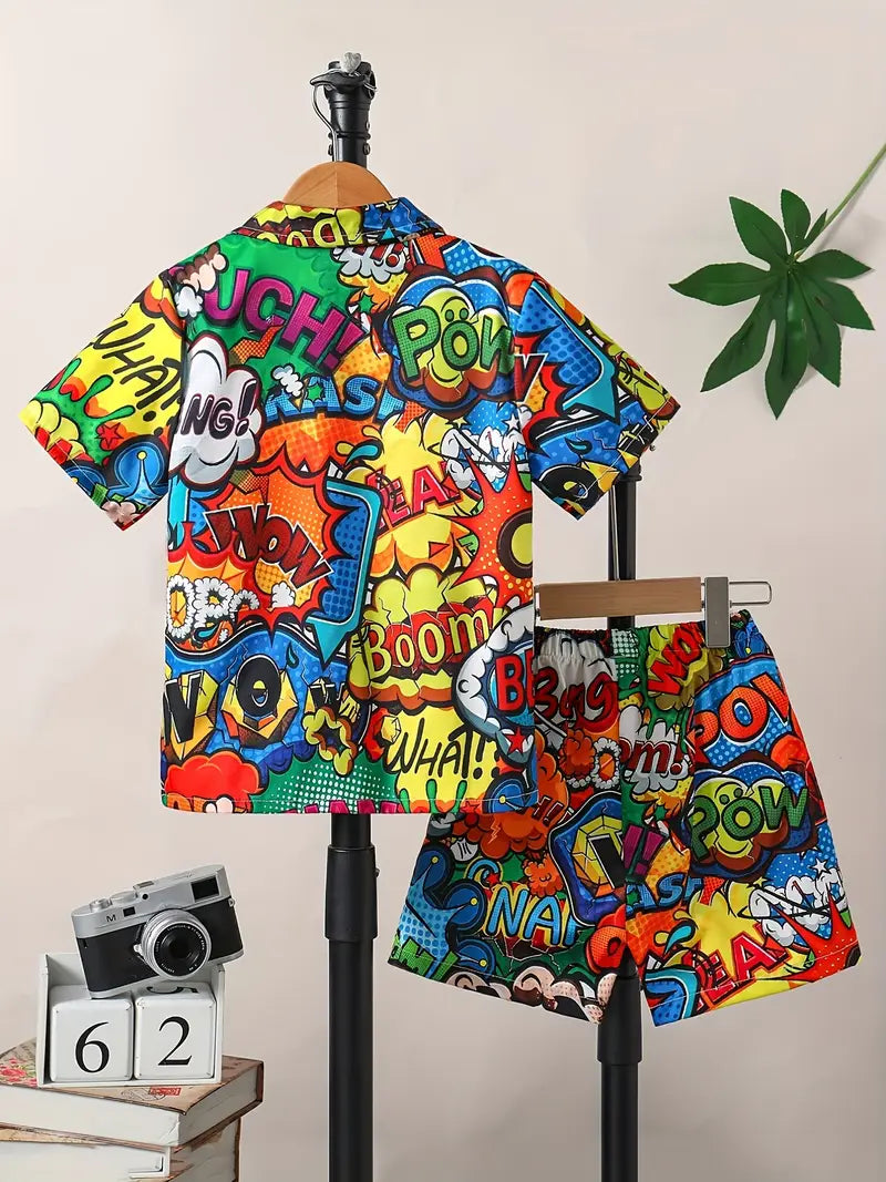 Kids BOOM Print Multicolor Shirt & Shorts Co-ord Set