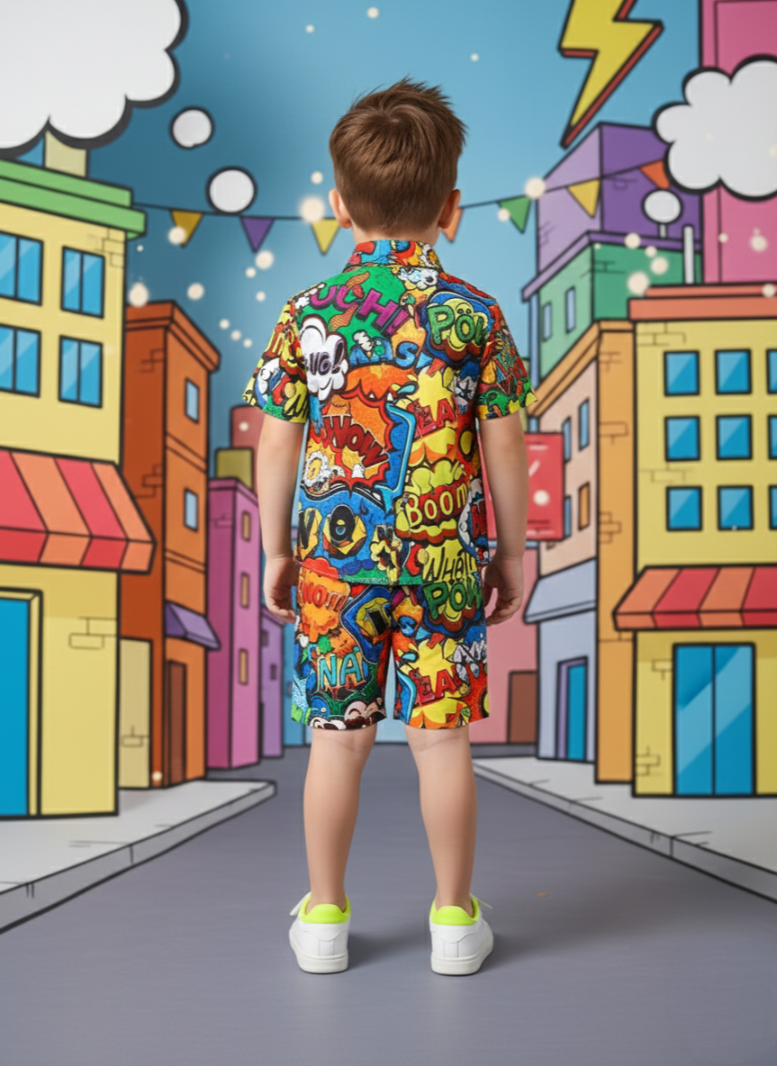Kids BOOM Print Multicolor Shirt & Shorts Co-ord Set