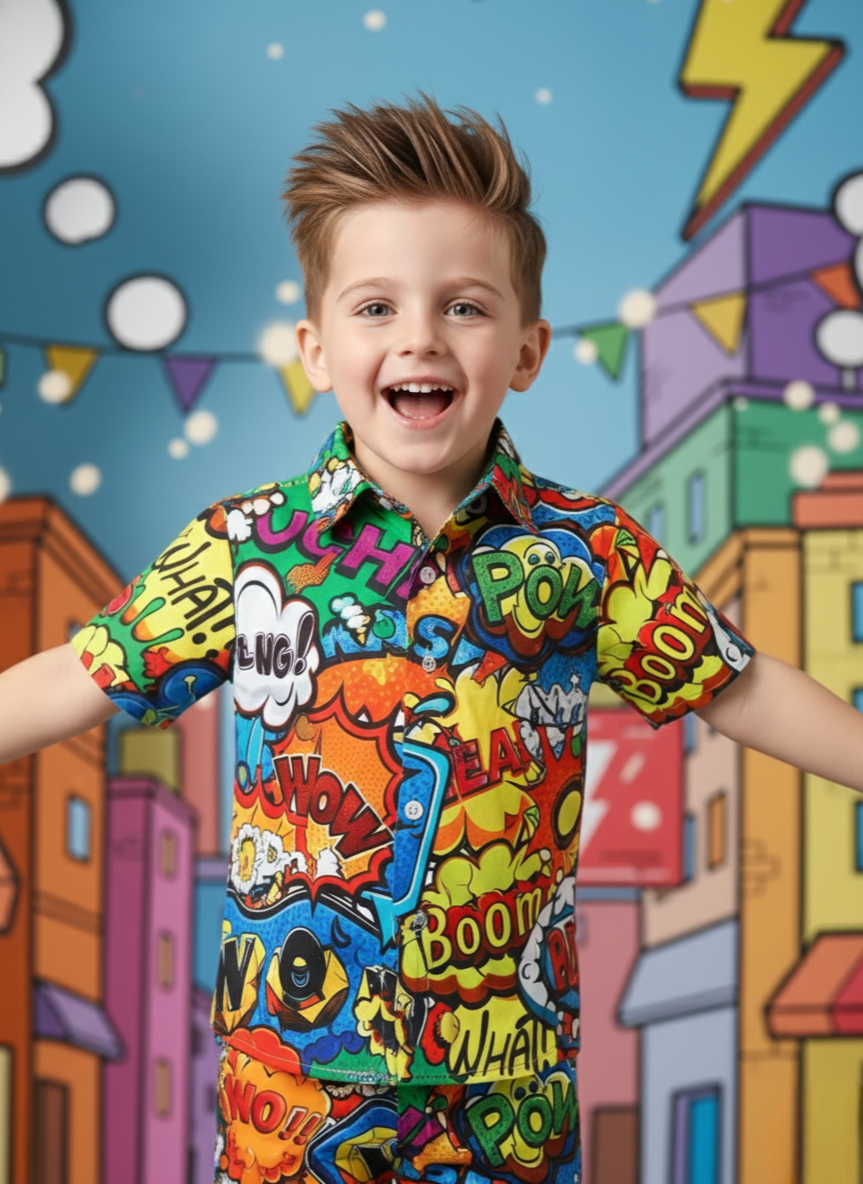 Kids BOOM Print Multicolor Shirt & Shorts Co-ord Set