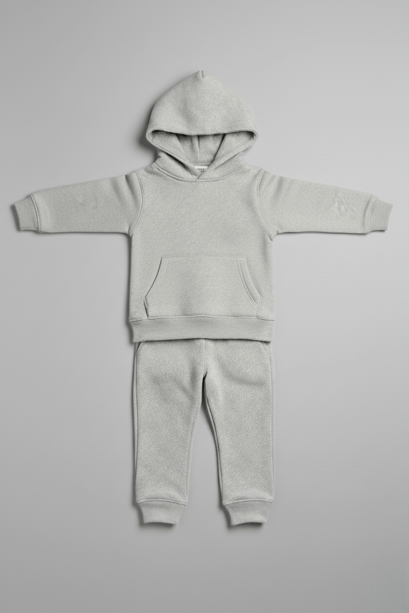 Boys Winter Cozy Fleece Warm Grey Hoodie & Jogger Set