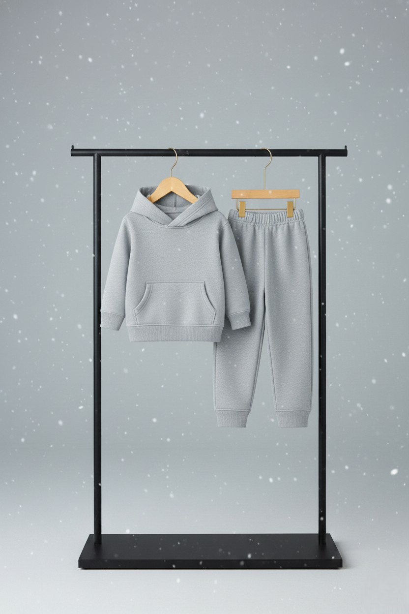 Boys Winter Cozy Fleece Warm Grey Hoodie & Jogger Set