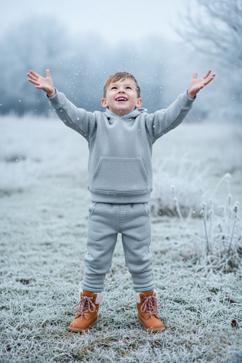 Boys Winter Cozy Fleece Warm Grey Hoodie & Jogger Set