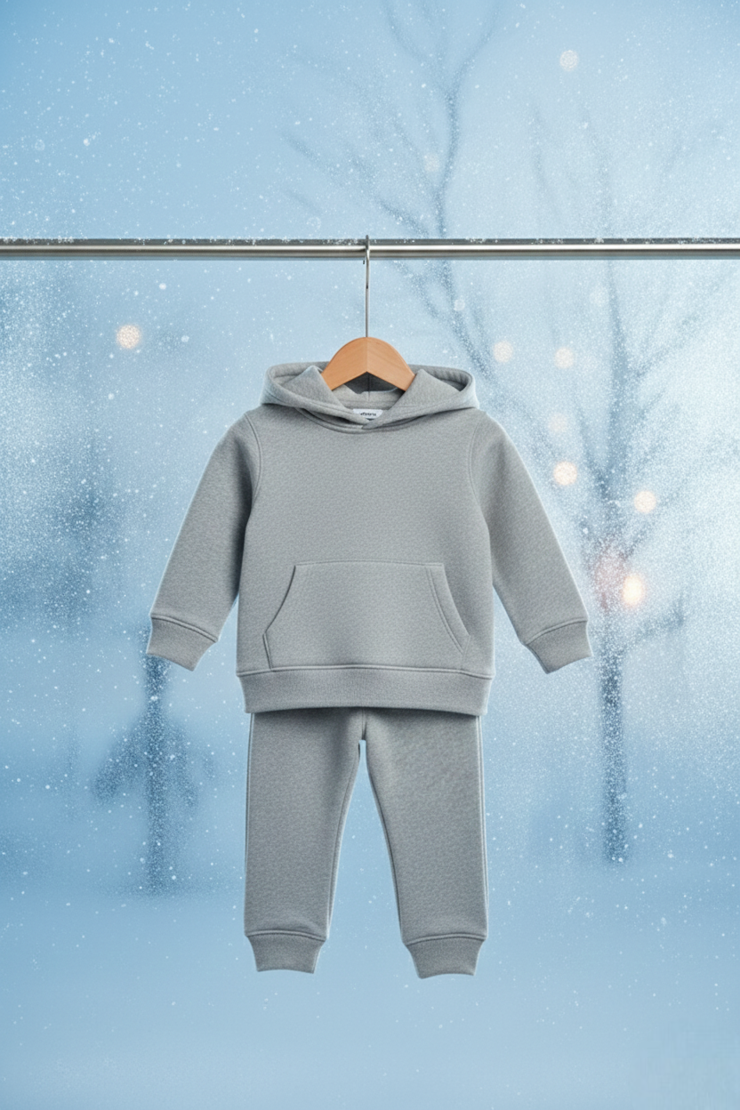 Boys Winter Cozy Fleece Warm Grey Hoodie & Jogger Set