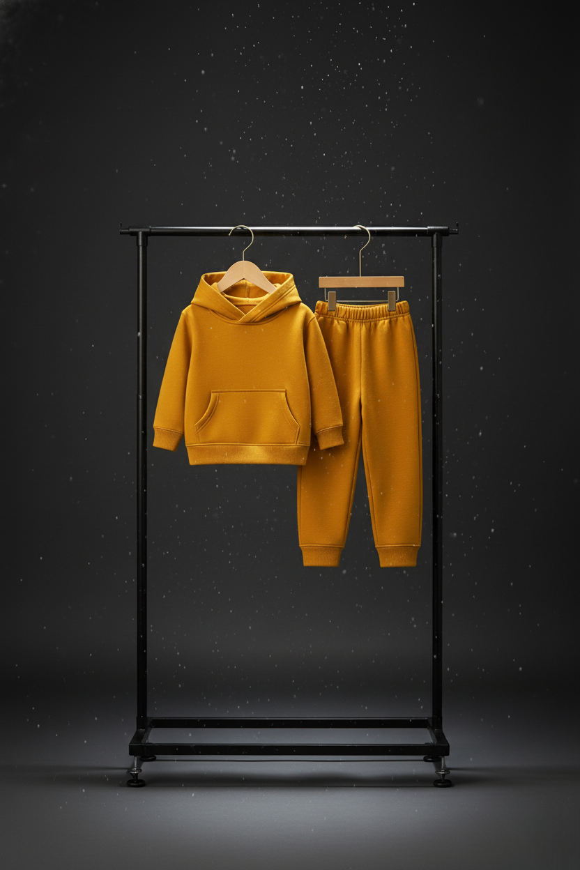 Boys Winter Cozy Fleece Warm Yellow Hoodie & Jogger Set