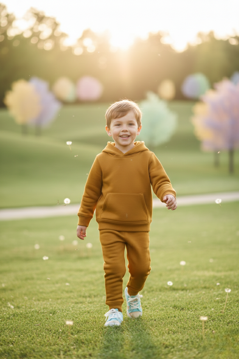 Boys Winter Cozy Fleece Warm Yellow Hoodie & Jogger Set