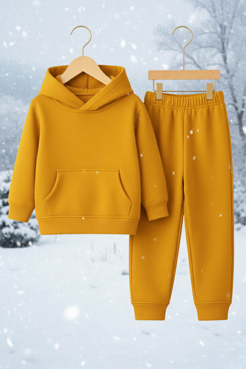 Boys Winter Cozy Fleece Warm Yellow Hoodie & Jogger Set