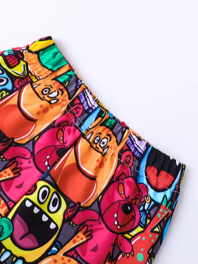 Multicolor Cartoon Printed Shirt & Shorts Co-ord Set for Boys