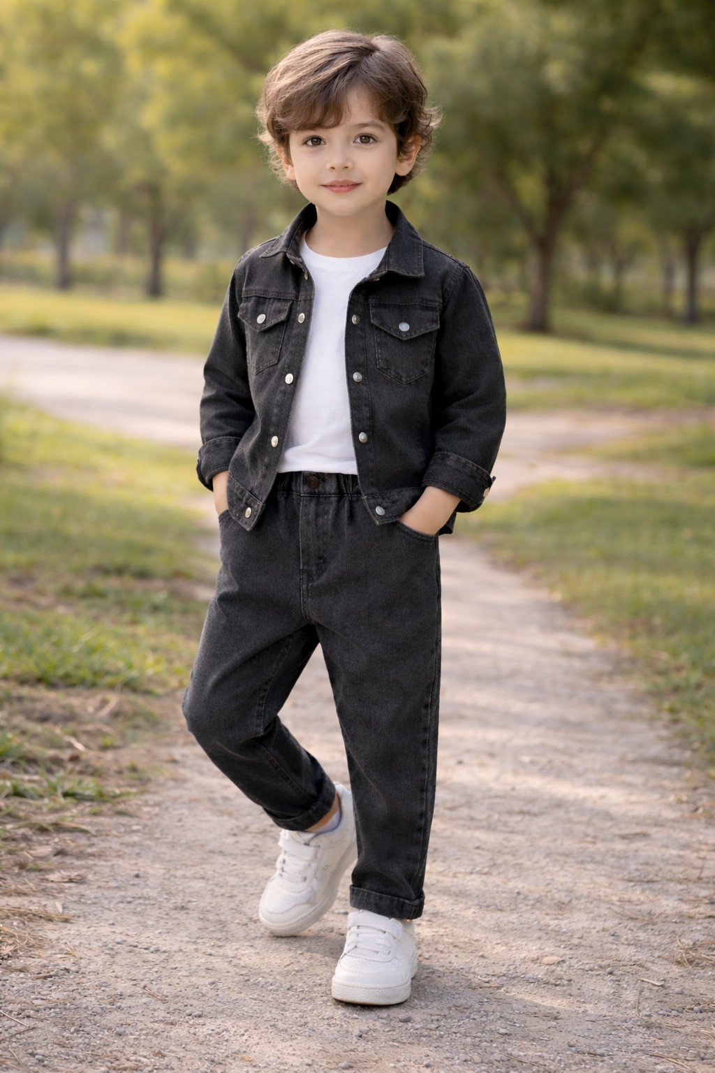 Kids Boys Black Denim Jacket & Pant Set | Soft Washed Denim Fabric | Casual Party Wear Outfit | Comfortable Regular Fit | Age 0-5 Years