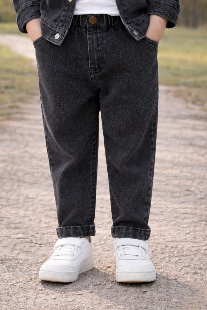 Kids Boys Black Denim Jacket & Pant Set | Soft Washed Denim Fabric | Casual Party Wear Outfit | Comfortable Regular Fit | Age 0-5 Years