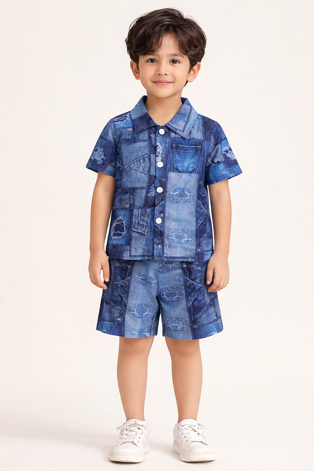 Kids Stylish Denim Blue Jins Shirt & Shorts Set