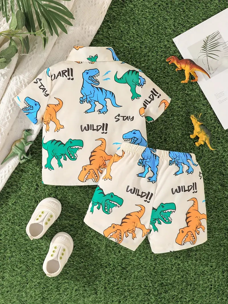 Dinosaur Print Cream Shirt & Shorts Co-ord Set
