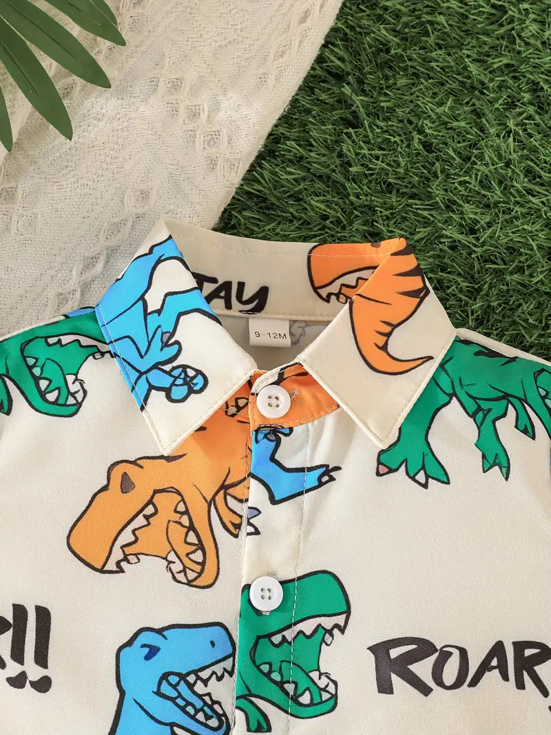 Dinosaur Print Cream Shirt & Shorts Co-ord Set