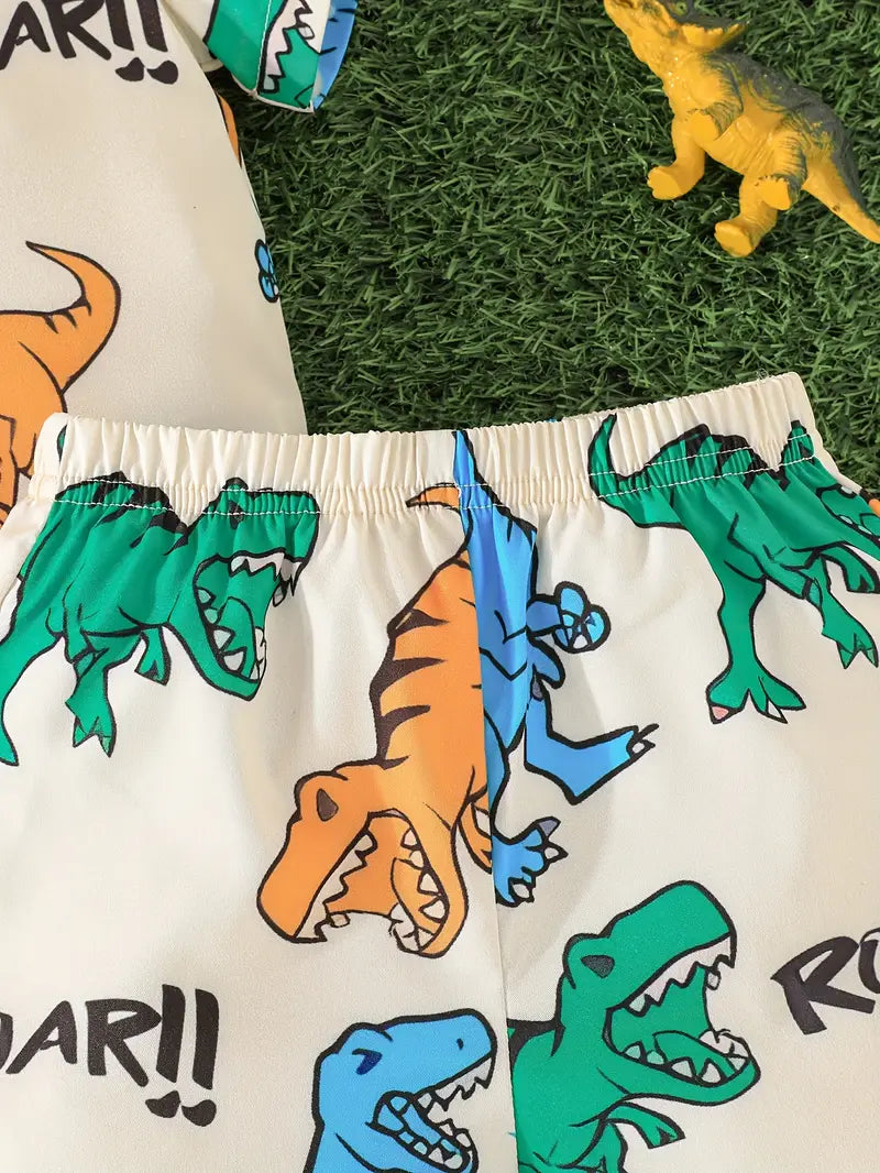 Dinosaur Print Cream Shirt & Shorts Co-ord Set