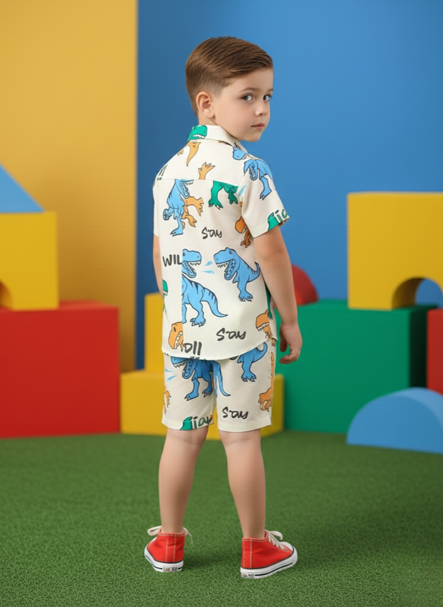 Dinosaur Print Cream Shirt & Shorts Co-ord Set