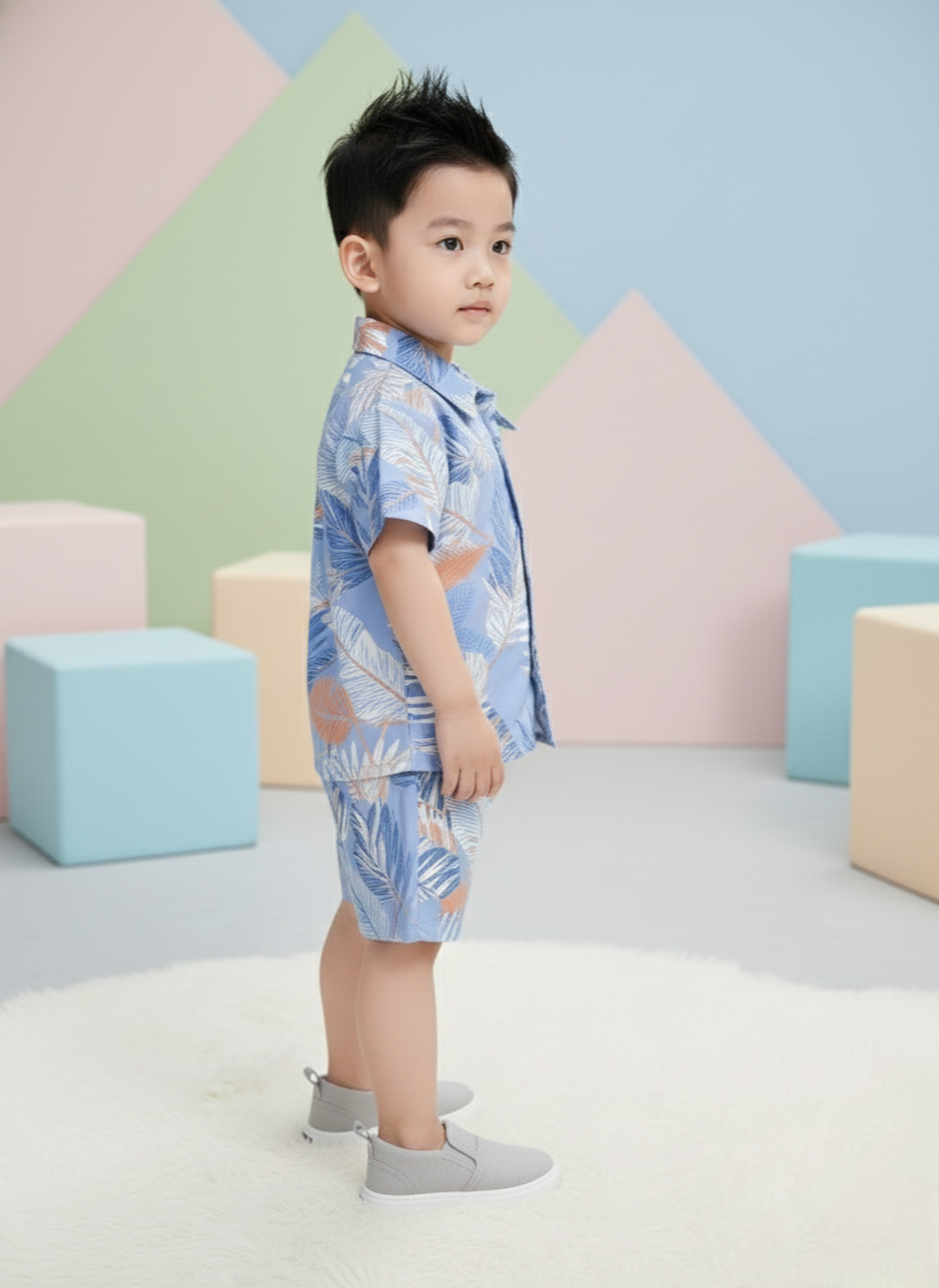 Sky Forest Leaf Print Shirt & Shorts Co-ord Set