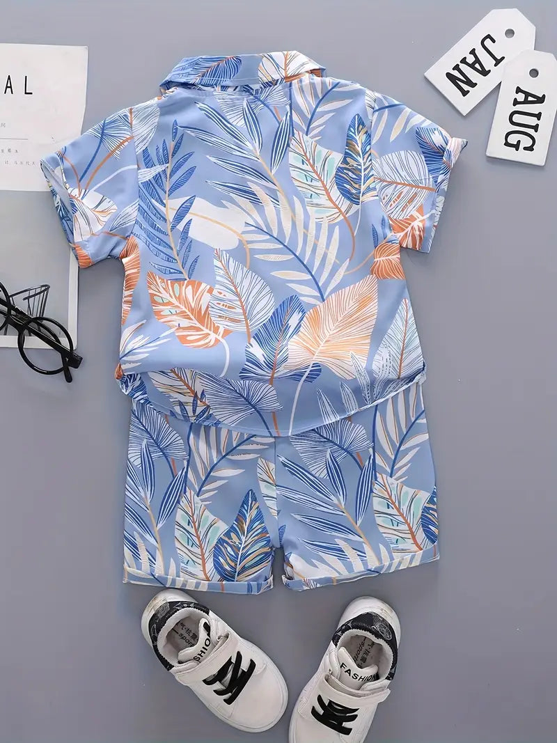 Sky Forest Leaf Print Shirt & Shorts Co-ord Set