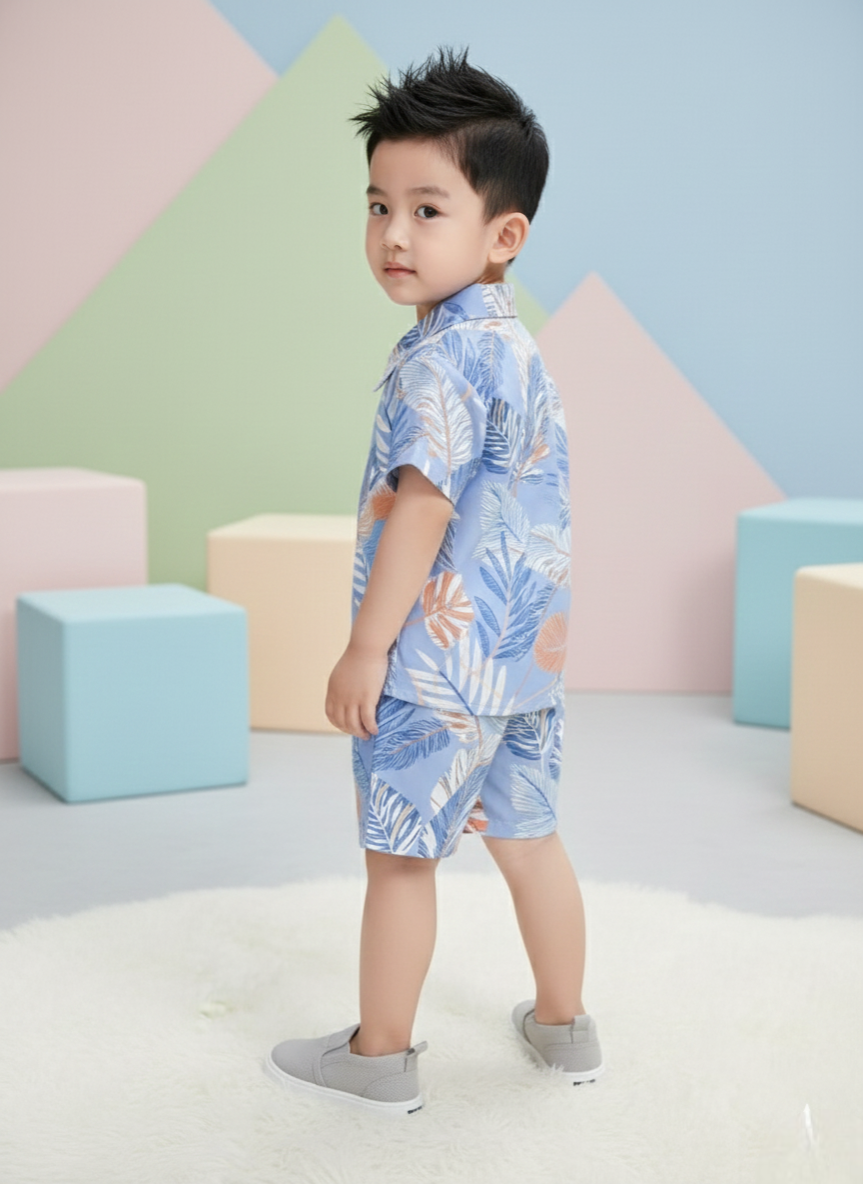 Sky Forest Leaf Print Shirt & Shorts Co-ord Set