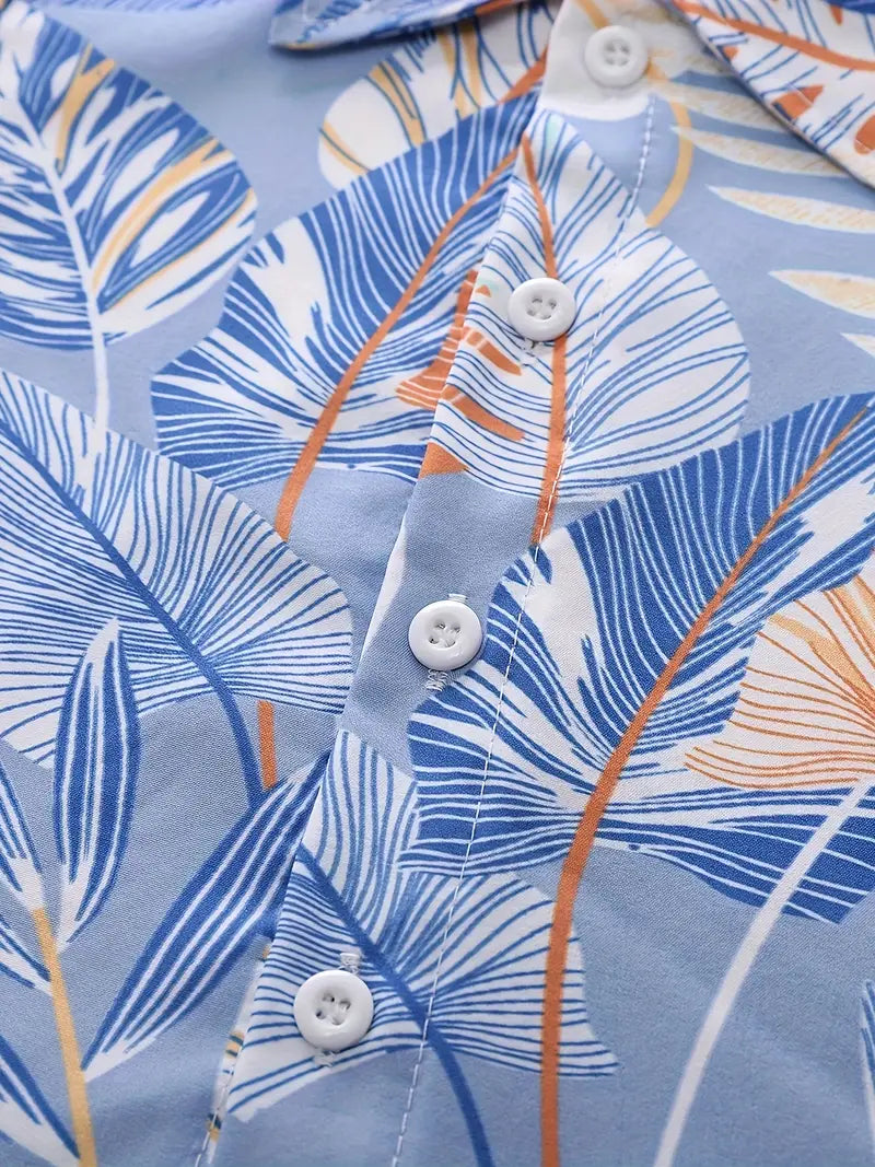 Sky Forest Leaf Print Shirt & Shorts Co-ord Set