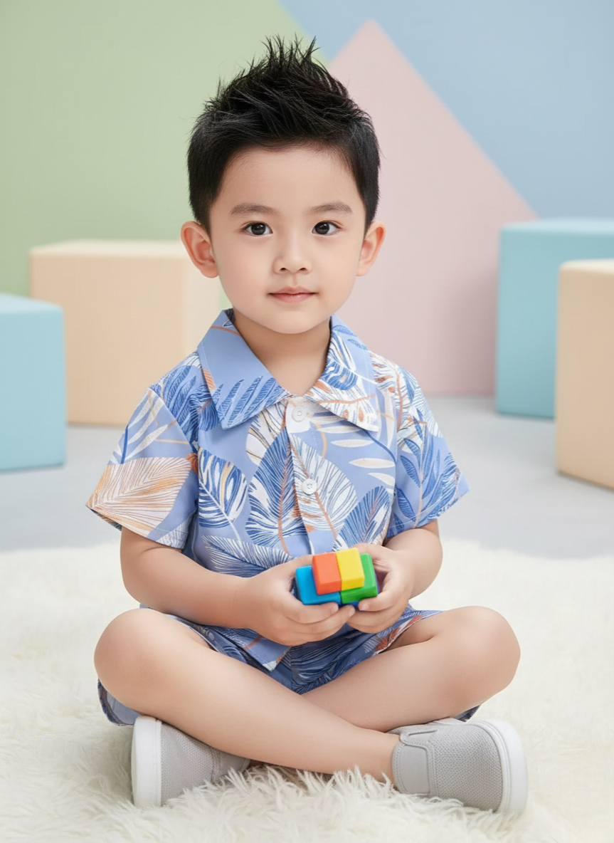 Sky Forest Leaf Print Shirt & Shorts Co-ord Set