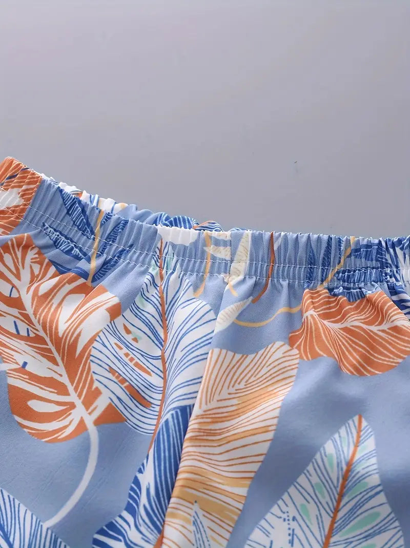 Sky Forest Leaf Print Shirt & Shorts Co-ord Set