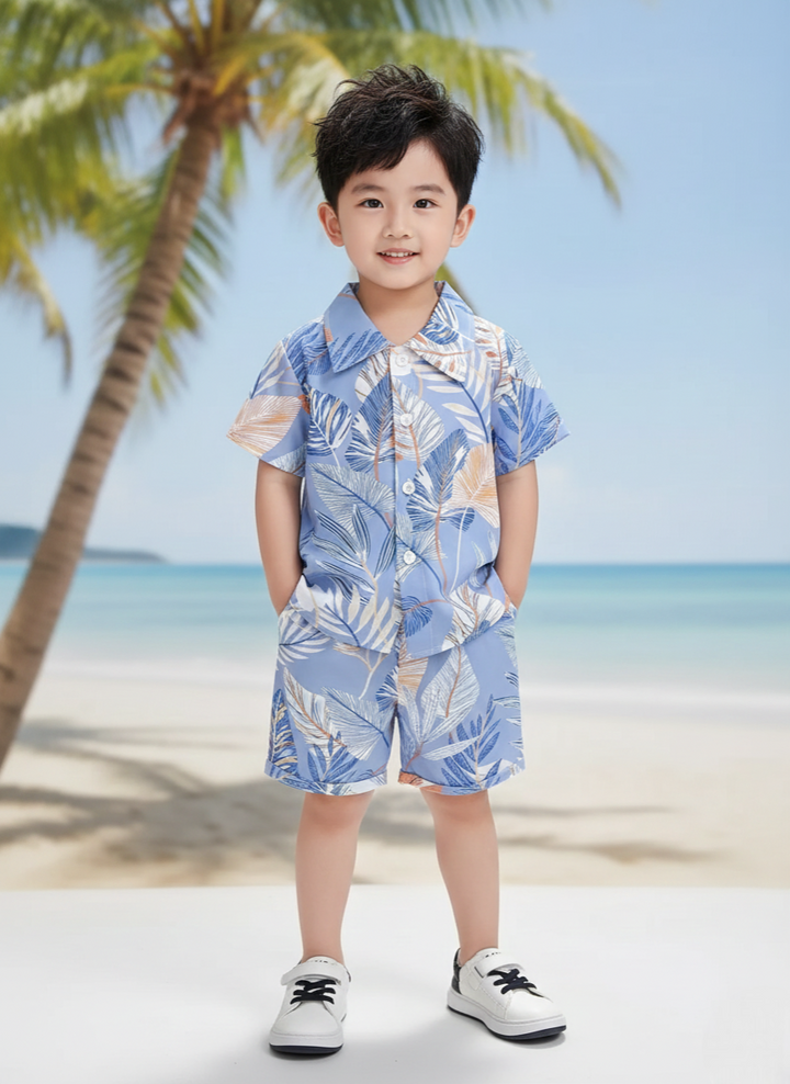 Sky Forest Leaf Print Shirt & Shorts Co-ord Set