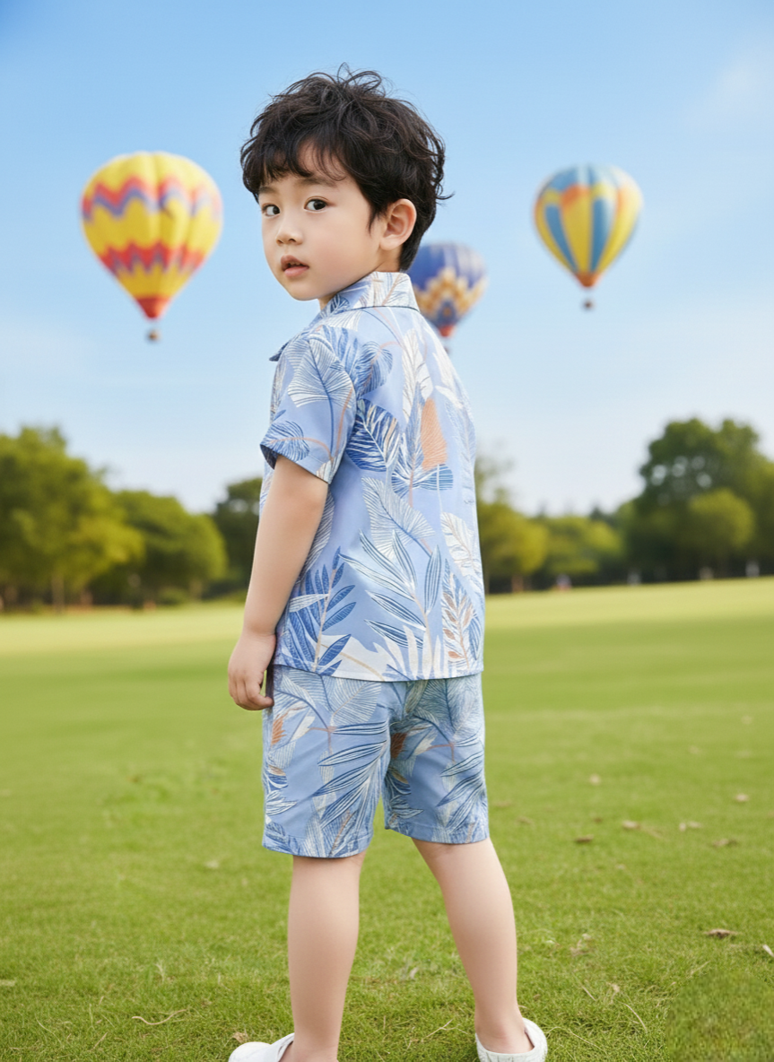 Sky Forest Leaf Print Shirt & Shorts Co-ord Set