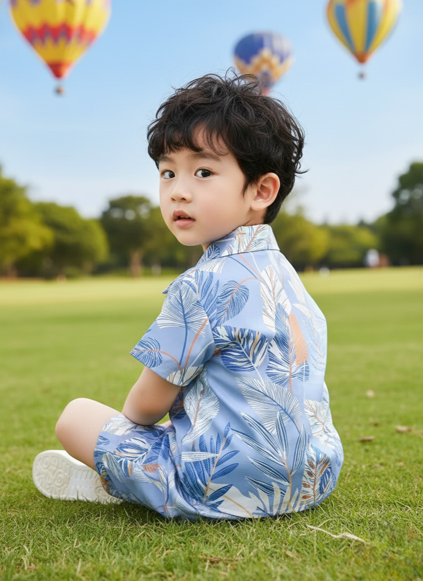 Sky Forest Leaf Print Shirt & Shorts Co-ord Set