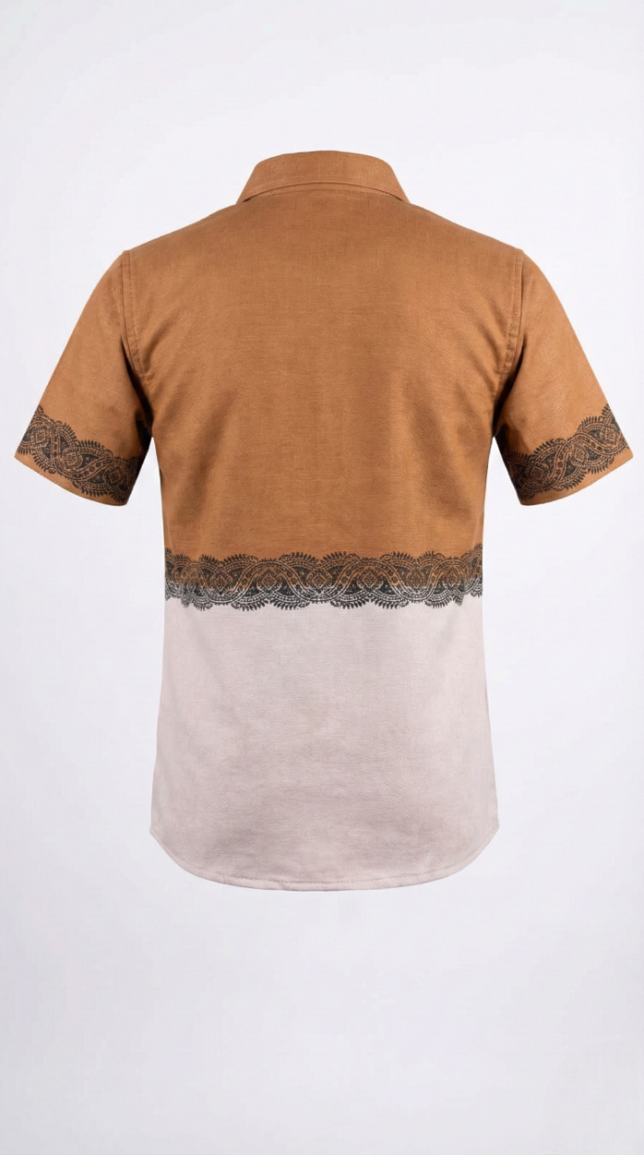 Boys' Artistic 'Golden Crane' Shirt – Two-Tone Nature Print