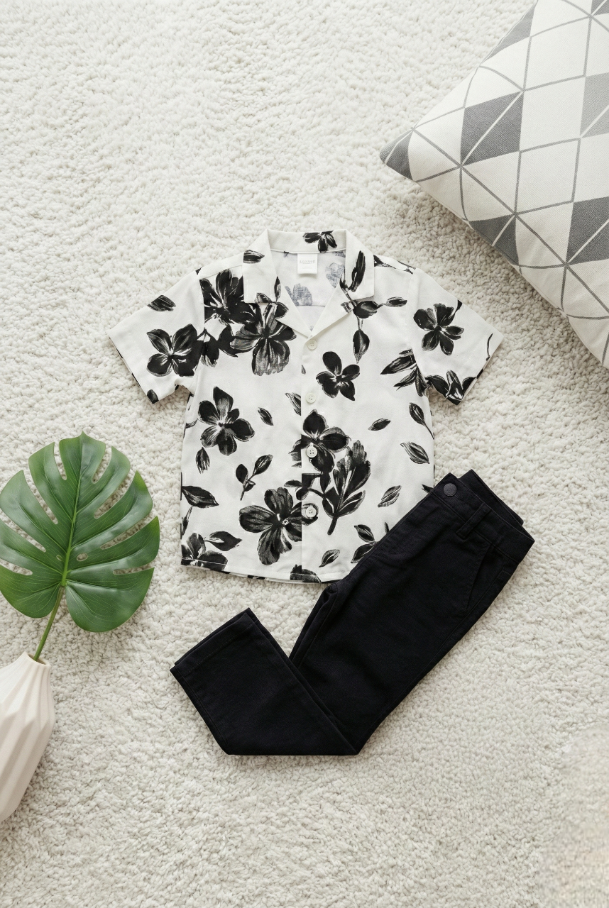 Full Black Flower Shirt and Pent