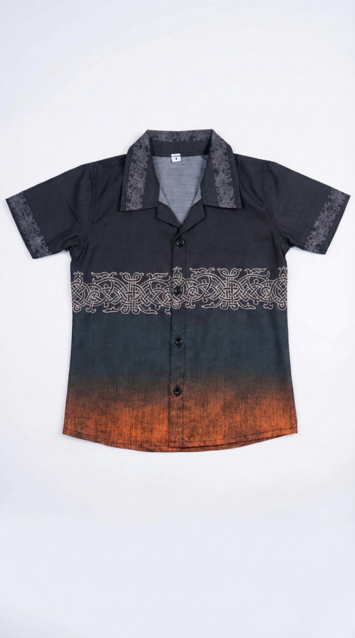 Black & Burnt Orange Ombré  The 'Nordic Horizon' Designer Shirt – Ancient Art Series