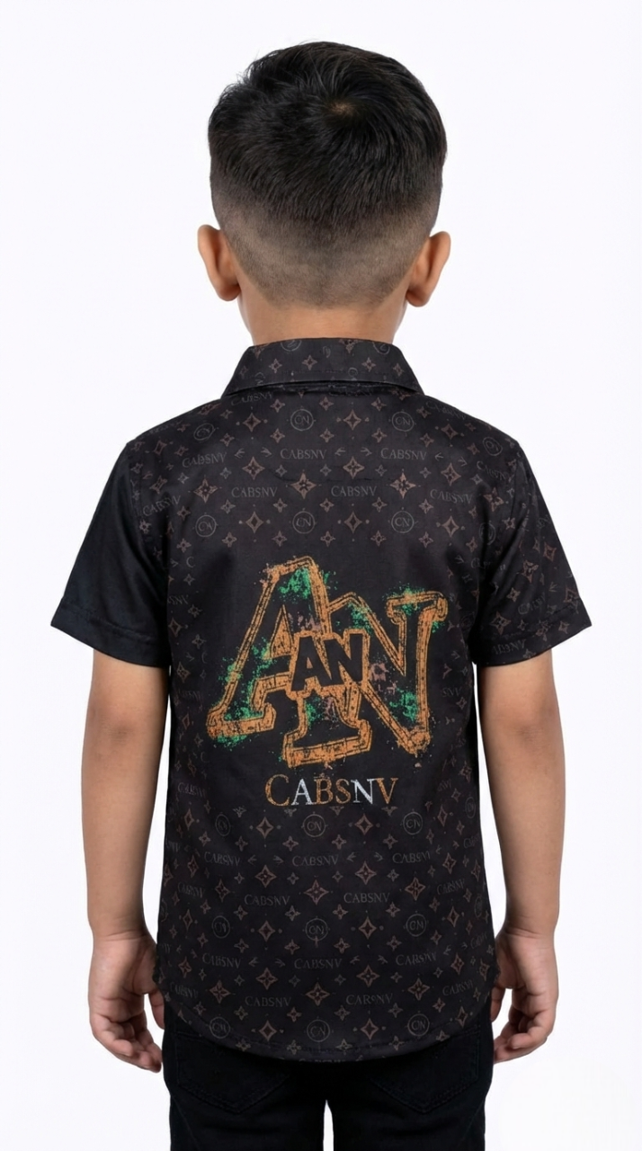 CABSNV Boys' Luxury Streetwear Shirt – Golden Eagle & Monogram Print