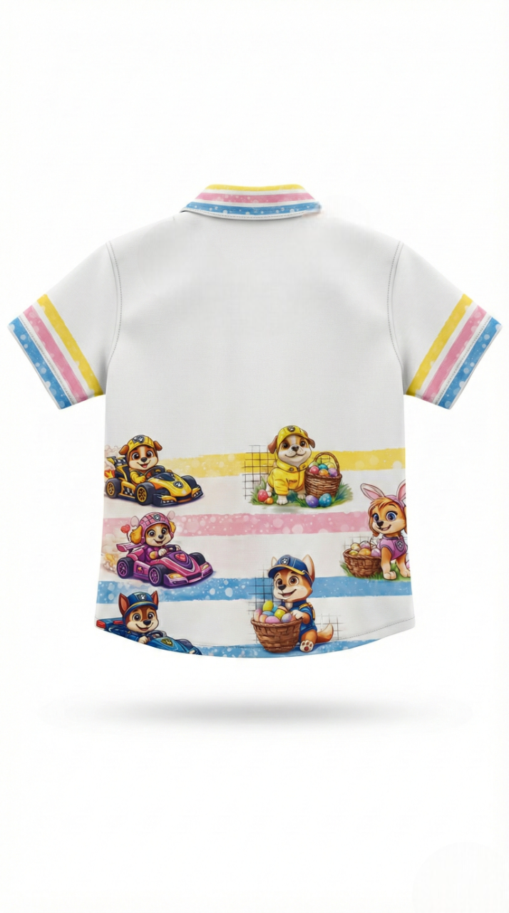 The 'Rescue Squad' Summer Shirt – White with Pastel Striped Collar