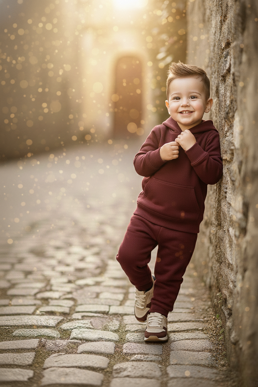 Boys Winter Cozy Fleece Warm Maroon Hoodie & Jogger Set
