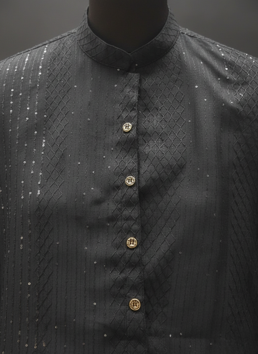 Panthers Boys Black Indo Western Kurta Set with Waistcoat | Festive & Party Wear for Kids